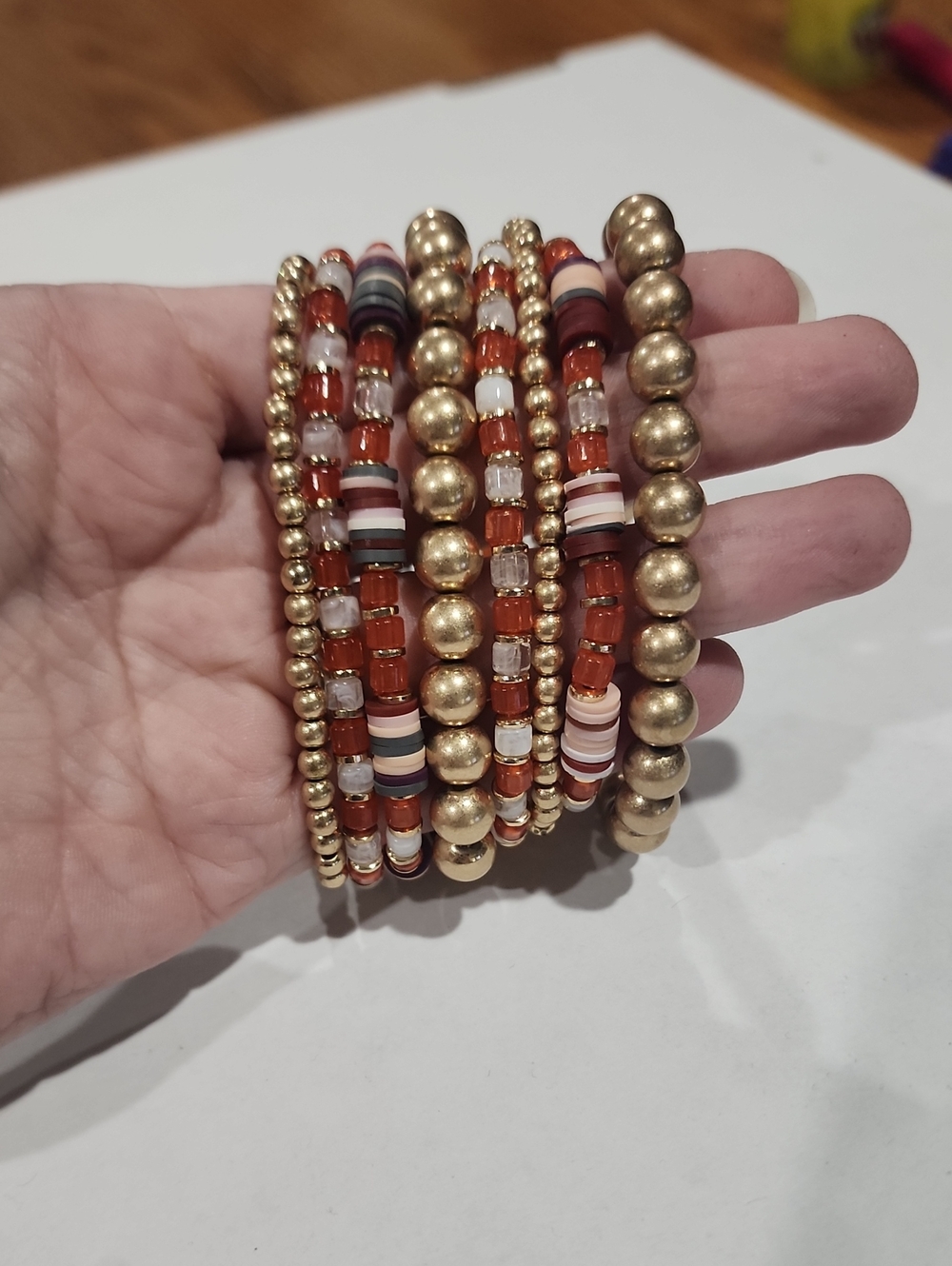 Maurices Gold and Orange Beaded Bracelet Stack